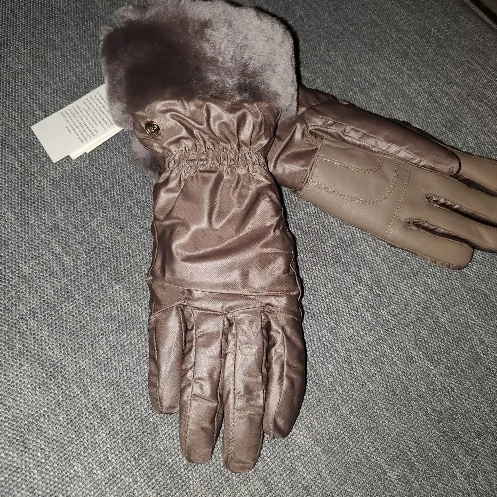 🆕️UGG Shearling-Trim Leather-Palm Gloves water resistant touchscreen📲🧤  …